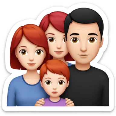 a family of three, all three white: the mother with short red hair, the father with black hair, and the daughter with black hair girl sticker