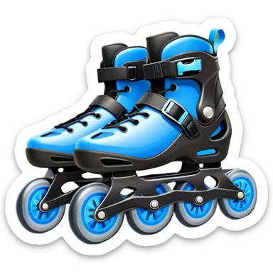 An icon showing a close-up of inline rollerblades resting on smooth asphalt in a park. The background features trees, grass, and a clear sky, with the vibrant green landscape creating a serene outdoor vibe. The skates' wheels are highlighted against the pavement. Transparent background  sticker