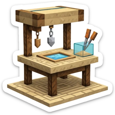 minecraft crafting station with tools, stone, wood, glass, sand, ... sticker