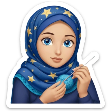 Turkish beautiful finish Konya girl blue eyes with starry night hijab does knitting  sticker