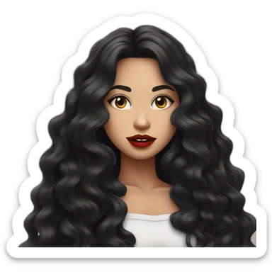 wite girl with wavy long black hair and juicy lips posing sticker