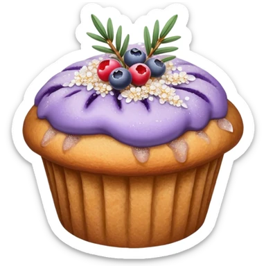 Lavender sprig flower muffin with berry and sugar crystals sticker