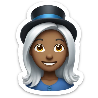 smiling girl-skin white-hair brown-in blue top hat sticker