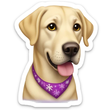 Yellow lab wearing Christmas purple ate sticker