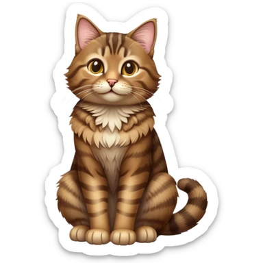 cinematic-[brown tabby cat]-realistic-full-body-sitting-emoji,-tail-curled-playfully-around-its-paws,-head-tilted-dramatically,-fluffy-[tabby]-fur,-simplified-yet-hilariously-adorable-features,-highly-detailed,-glowing-with-an-almost-sarcastic-glow sticker