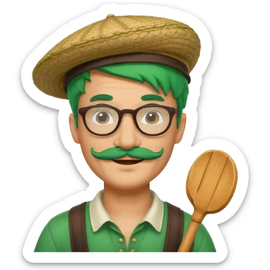 venice gondolier with green hair, iconic hat, normal glassess and mustache sticker