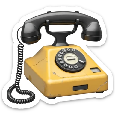 Minimalist emoji-style sticker of an old phone receiver with no signal waves, cracked and floating. Desaturated tones.
 sticker