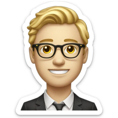 19 years old boy like a gentleman white skin tone. With golden optic glasses. Wearing old money style sticker