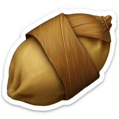 A small, oval fermented cornmeal dumpling fully wrapped in/brown leaves – West African staple, round shape often served with thick red stew or fish. sticker