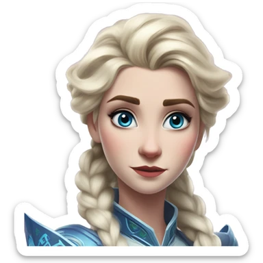 Warcraft award winning Elsa in Halo style, oil paint, mysterious eyes, intricate lips, masterpiece pose, odd perspective, beautiful, desirable, logical, midsommar, ikea sticker