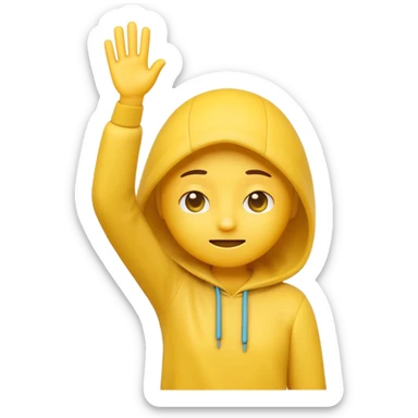 An emoji character mid-dab: face slightly lowered into the bent elbow of one arm, with the other arm extended diagonally upward in the opposite direction.  sticker