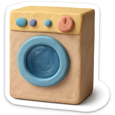 washing machine in claymation style with pastel colors and visible fingerprints sticker