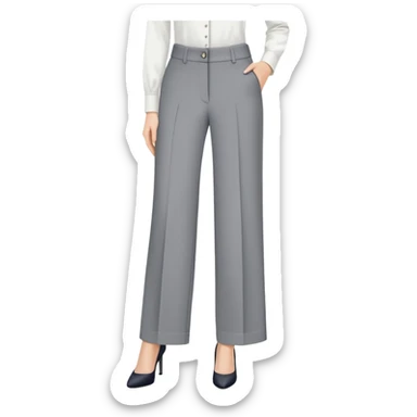 petite gray wide leg tailored pants for women, shorter length, ankle length, for short height woman, dress trousers, only the garment on white background sticker