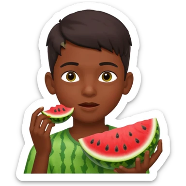 a watermelon with a indian 13 year old boy eating it sticker