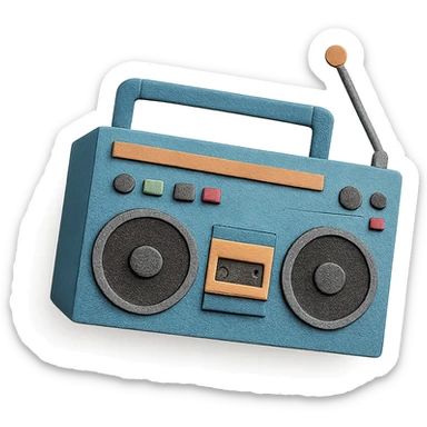 angled view of a paper-craft style boombox with extra details like buttons and speakers sticker