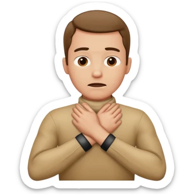 man choking himself emote both hands around neck arms crosse sticker