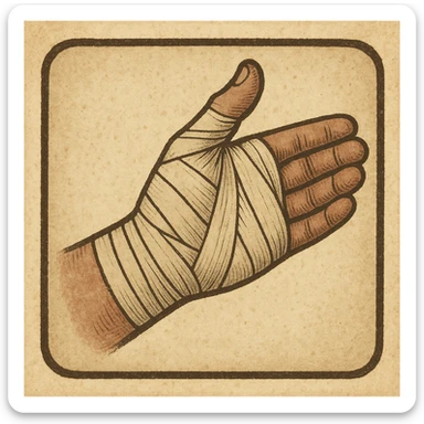 vintage style icon of a bandaged hand, muted colors, subtle texture, classic medical illustration feel sticker