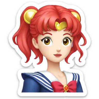 Sailor moon scout, -3/4, bright red hair, eyes closed sticker