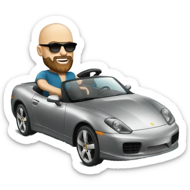 good looking bald man with a beard and sunglasses driving a sports car sticker