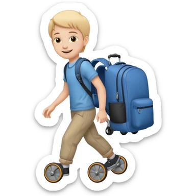 Kid with a rolling backpack with wheels that he’s pulling sticker