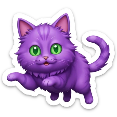 funny purple cat jumping after a fly sticker