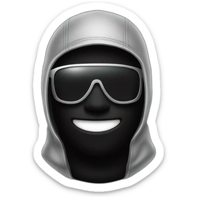 a man with a black balaclava in wooll, black sunglasses and silver grillz on teeth sticker