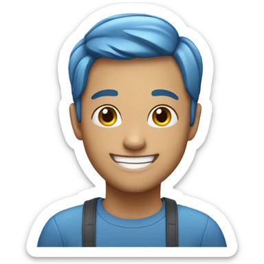 happy emoji with blue short hair sticker