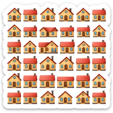 design 20 different emojies of houses, everything from small houses to giant mansions sticker