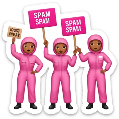 artists in pink jumpsuits protesting for spam meat is art sticker