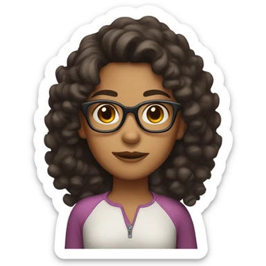Girl with dark brown curly hair tan skin and glasses  sticker