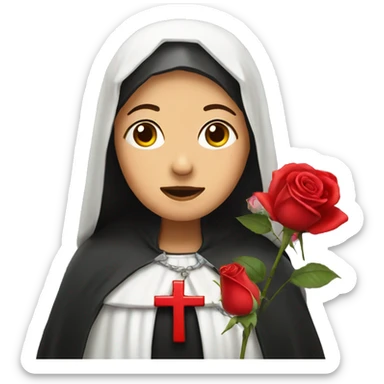 An emoji of Saint Rita with a rose  sticker