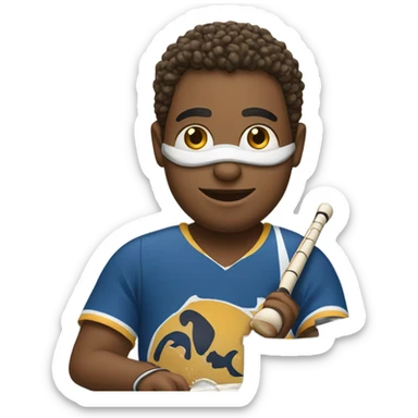 hockey player playing piano has tenis racket has a bead necklace sticker