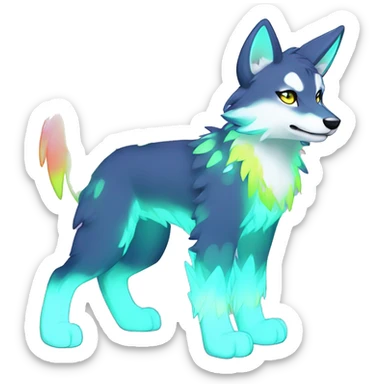 Anthro Colorful Shiny Fionbri-Falvie-sparkle-wolf-sona with neon markings full body sticker