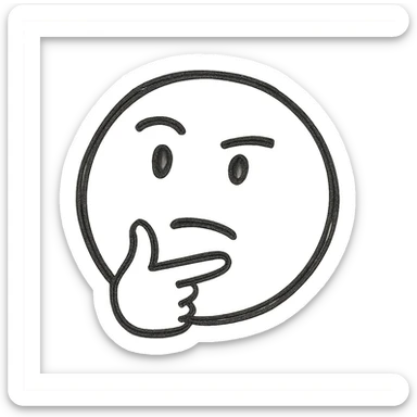 Minimalist thinking emoji, black and white, simple lines, abstract representation of thought sticker