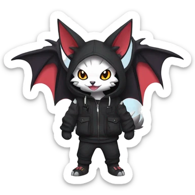 Dark Anthro Cool Kawaii Bat-Winged Litten-Absol-Zangoose-Pokémon Punk Techwear Hoodie Cargo Collar sticker