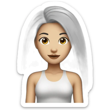 White skin Girl with straight black hairs and big lion sticker