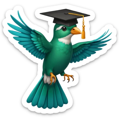 Un COLIBRÍ con birrete de graduación y que el colibrí sea turquesa oscuro, que este se vea bastante realista  sticker