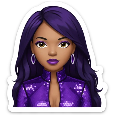 Tenitra Michelle Williams (b.1979), R&B Singer from Destiny's Child with long jet black hair, medium dark skin, dark purple sequin outfit sticker