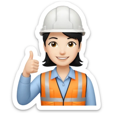 Cara de persona pelo negrocon casco blanco inginierl civil con pulgar arriba sticker