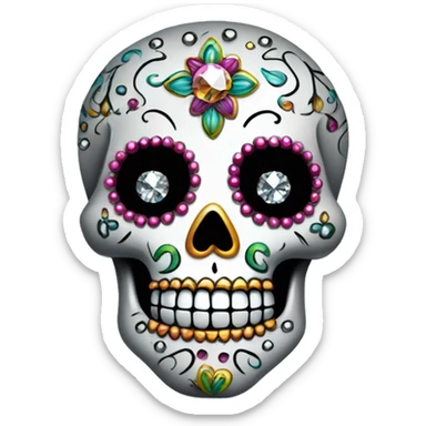 Realistic single isolated decorative sugar skull with sparkling diamonds and rhinestones  sticker