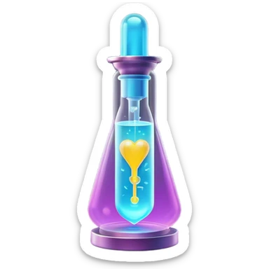 Clash of Clans aesthetic: Cinematic Playful Sci-fi Health injection Emoji, rendered in a 3D vector-style similar to standard emojis with minimal shading and bold, simplified shapes. A compact, futuristic vial with a glowing neon liquid and sleek contours, softly glowing with a healing cosmic charm. Simplified yet unmistakably iconic, highly detailed and consistent, glowing with a soft radiant glow and high shine. Stylized with a touch of futuristic alchemy and a soft glowing outline, capturing the essence of a vital energy elixir with a playful, interstellar spirit! sticker