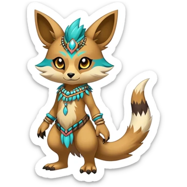 Anthro Sona Cool Edgy Cute Colorful Shy Shamanic Tribal Shiny Fakemon-Fantasy-Creature Full Body sticker