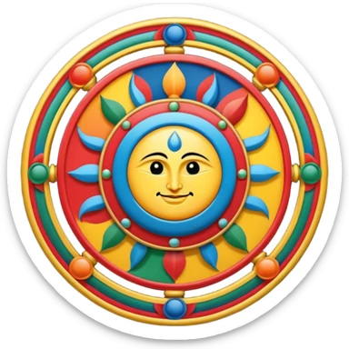 Tibetan Wheel of Life emoji, blending Bhavachakra with vibrant colors and spiritual symbols, harmonious culturally rich style sticker