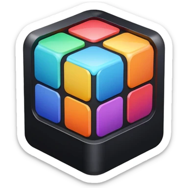 Davinci resolve "Node base Color managment" shape, glossy iconm (rainbow colors) square with rounded edges (black glossy background) sticker