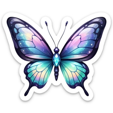 Dark Nebula Sparkly glossy glittery Pastel iridescent transparent bio-luminescent glass crystal butterfly sticker