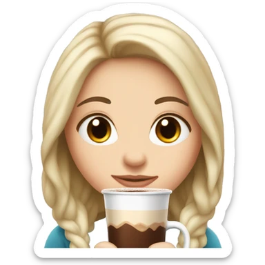 white girl with black long hair and a hot chocolate sticker