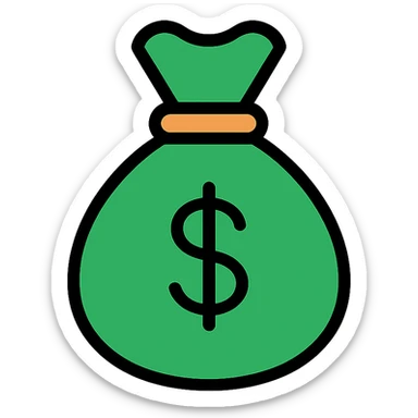 A money bag in color outline style, featuring a green bag with a dollar sign, outlined with black, no additional text or symbols. sticker