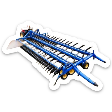 Bourgault 3420 Paralink Hoe Drill (2022) – Cinematic-realistic Bourgault 3420 Paralink Hoe Drill, its massive blue frame stretching across the vast fields. The powerful machine plants seeds with pinpoint accuracy as the sun rises over the horizon, golden dust swirling in the crisp morning air. sticker