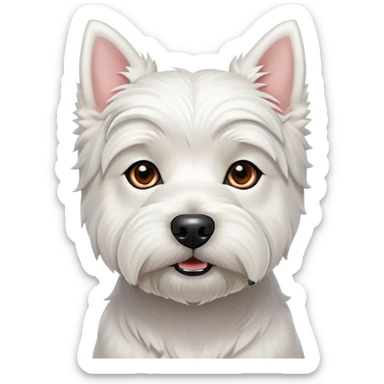 Cinematic Noble West Highland White Terrier Portrait Emoji, Poised and regal, with a compact, sturdy build and a pristine, well-groomed pure white coat, deep-set soulful dark eyes, Simplified yet sharp and sophisticated features, highly detailed, glowing with a soft, dignified glow, high shine, intelligent and loyal, stylized with an air of confidence, focused and attentive, soft glowing outline, capturing the essence of a watchful and determined companion, so majestic it feels as though it could trot out of the screen with effortless authority! sticker