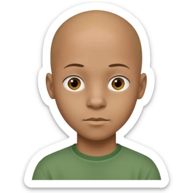 14-year-old bald African-European mixed boy in green shirt neutral expression sticker